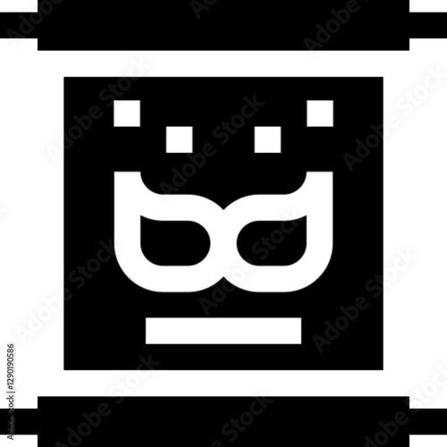 Venetian carnival mask icon in flat vector style, featuring a symmetrical design with elegant curves and decorative feather elements. Perfect for Mardi Gras, masquerade balls, cultural festivals, cost