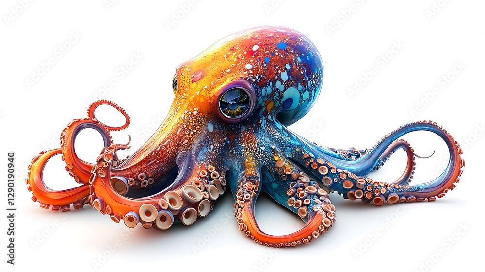 Fototapeta premium Vibrant octopus art underwater scene digital illustration colorful close-up