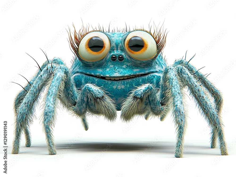 Playful cartoon spider character studio 3d rendering white background Playful cartoon spider character studio 3d rendering white background