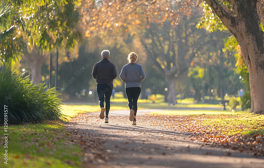 Obraz premium Banner promoting regular physical exercise in a public park, part of health advocacy movements focusing on longevity healthy living. 