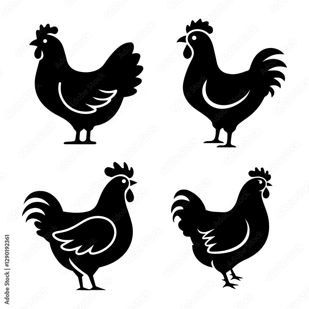 Fototapeta premium Silhouette chicken farm animal design set
