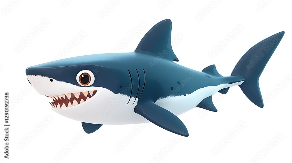 Fototapeta premium Playful cartoon shark swimming in ocean fun animation vibrant colors