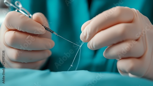 Detailed medical of a precise surgical procedure repairing a deep wound on the human body using anesthesia, stitches, and other medical techniques to promote healing and recovery.
