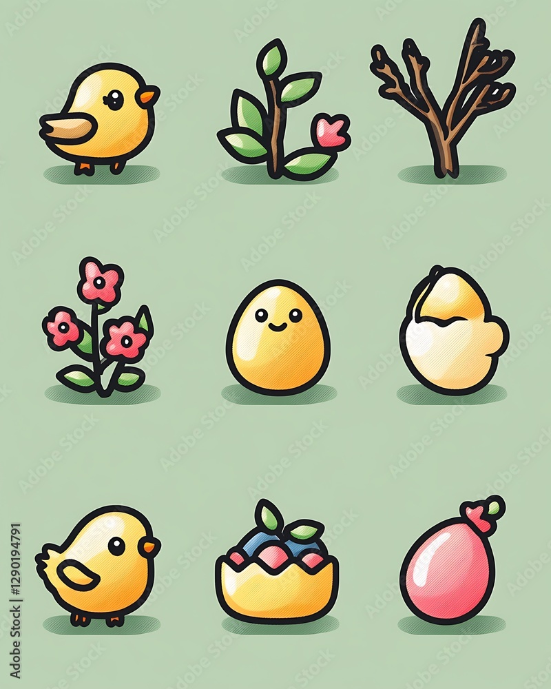 Fototapeta premium Cute Easter Icons on Pastel Background