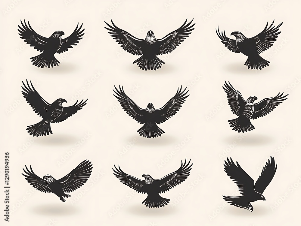 Obraz premium Nine eagles soaring, various poses