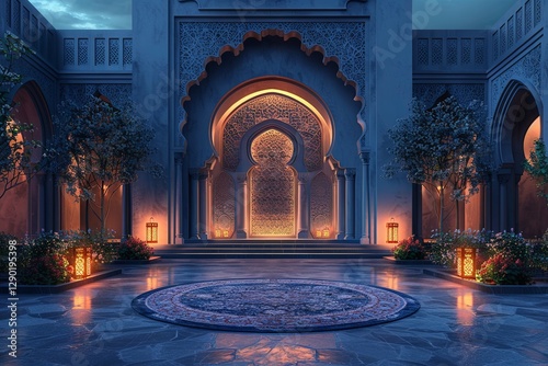 Traditional Arabic Courtyard With Lanterns