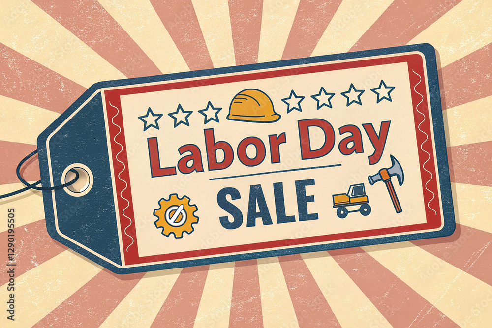 custom made wallpaper toronto digitalRetro style Labor Day sale banner with a discount tag and construction icons