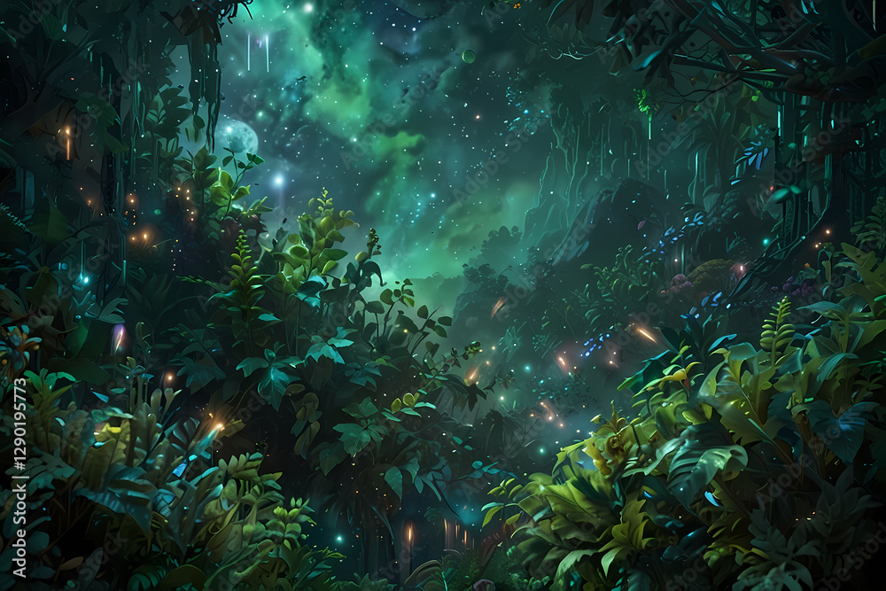 Obraz premium Celestial Grove A Cosmic Botanical Wonderland