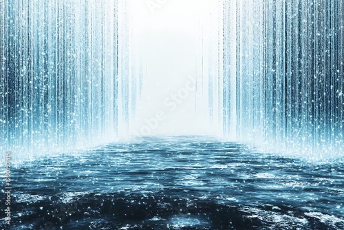 Crystalline Waterfall Over Azure Ocean