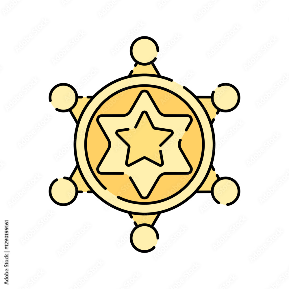 Fototapeta premium Sheriff Badge, flat design illustration, law enforcement star, perfect for security and Western themes.