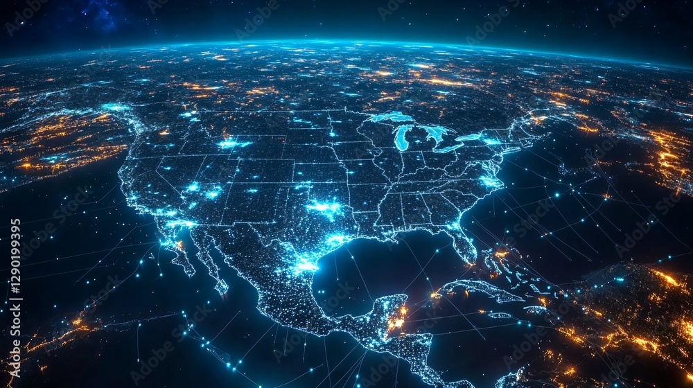 Global Network Connectivity North America Illuminated Global Network Connectivity North America Illuminated