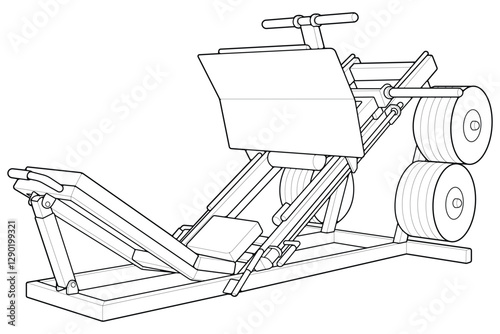 Outline Leg press machine. Fitness, cardio, and muscle building machines, equipments set at gym. Workout and training concept. Vector illustration.
