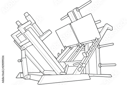 Outline Leg press machine. Fitness, cardio, and muscle building machines, equipments set at gym. Workout and training concept. Vector illustration.