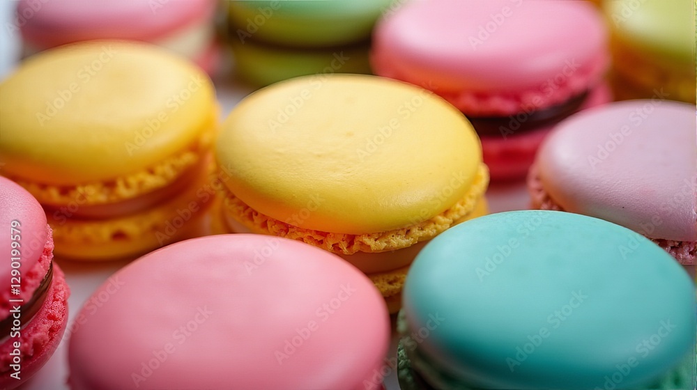 Fototapeta premium Assorted Macarons in Soft Pastel Colors A Sweet Treat