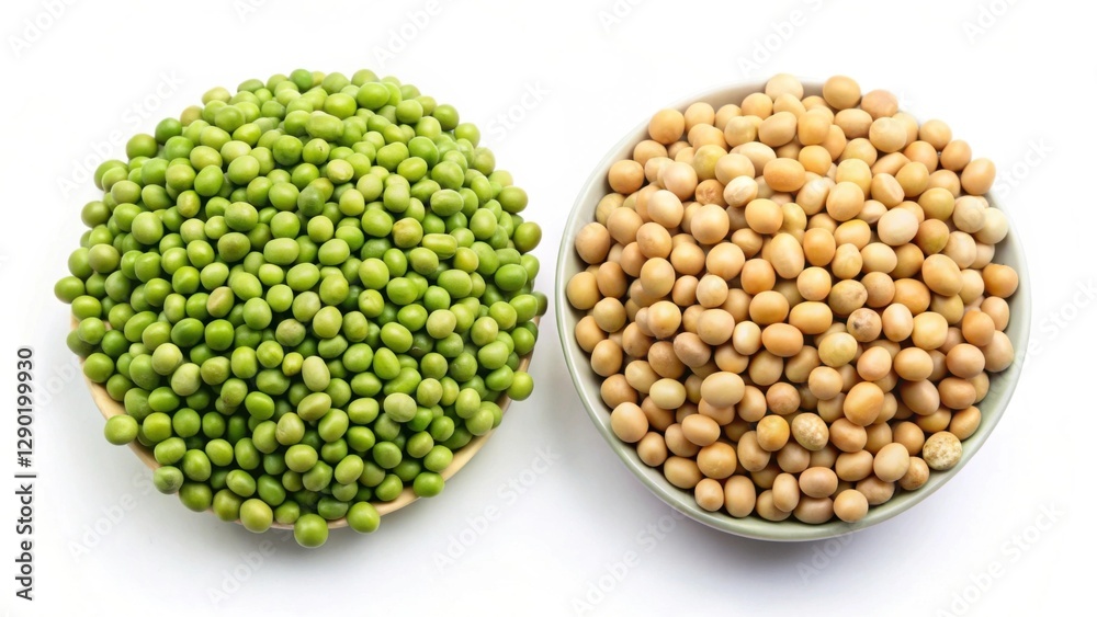 Fresh Green Peas and Soybeans in Bowls on White Background Fresh Green Peas and Soybeans in Bowls on White Background