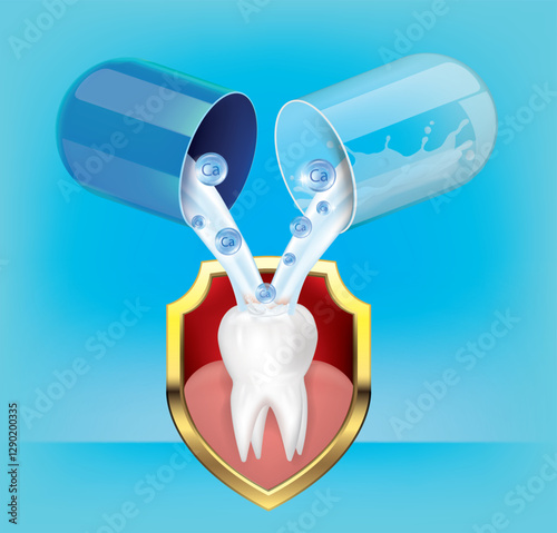The capsule opens to reveal calcium to replenish teeth.
