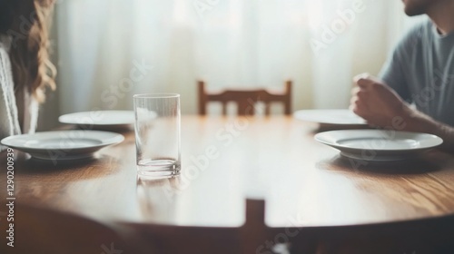 Relationship tension at a dinner table between a couple. Featuring unspoken resentment and emotional distance