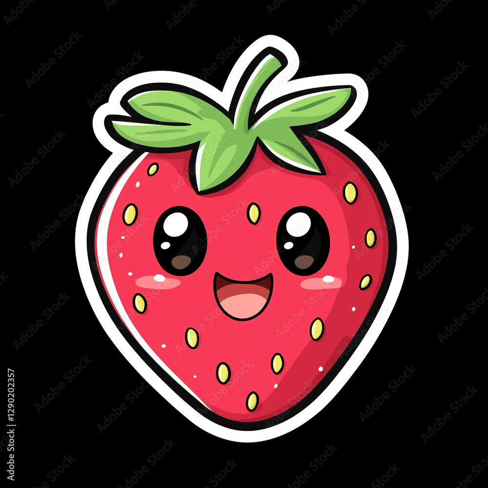Obraz premium Cute Bouncing Strawberry 2D Cartoon Sticker Design for Fun and Playful Illustrations Perfect for Kids' Crafts Scrapbooking and Digital Art Projects Featuring a Happy Berry Character