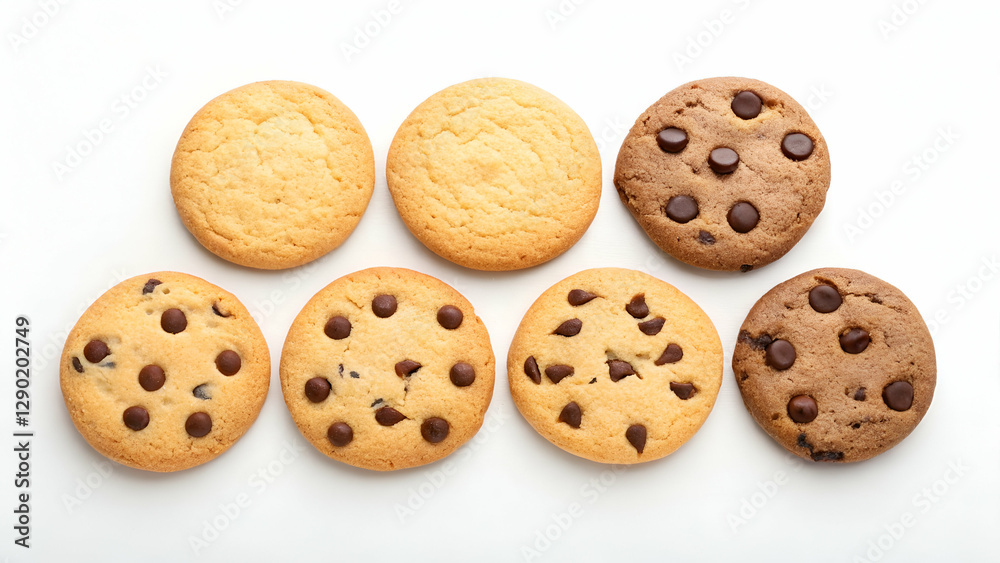 Five whole sweet cookies placed on a white background. Five whole sweet cookies placed on a white background.