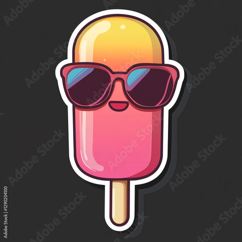 Cute Kawaii Dancing Popsicle Character with Sunglasses Fun and Playful Summer Vibes Perfect for Kids' Parties Ice Cream Themes and Colorful Illustrations in a Whimsical Style