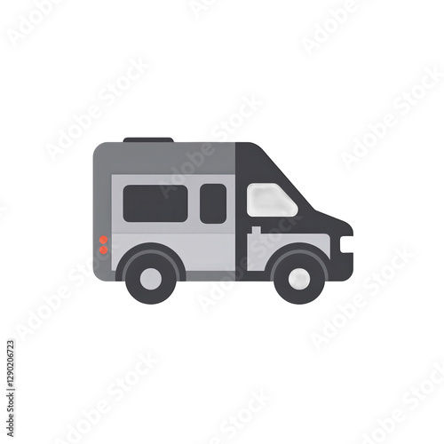 Simplified campervan illustration icon on a clean isolated on white or transparent png, perfect for graphic use in design