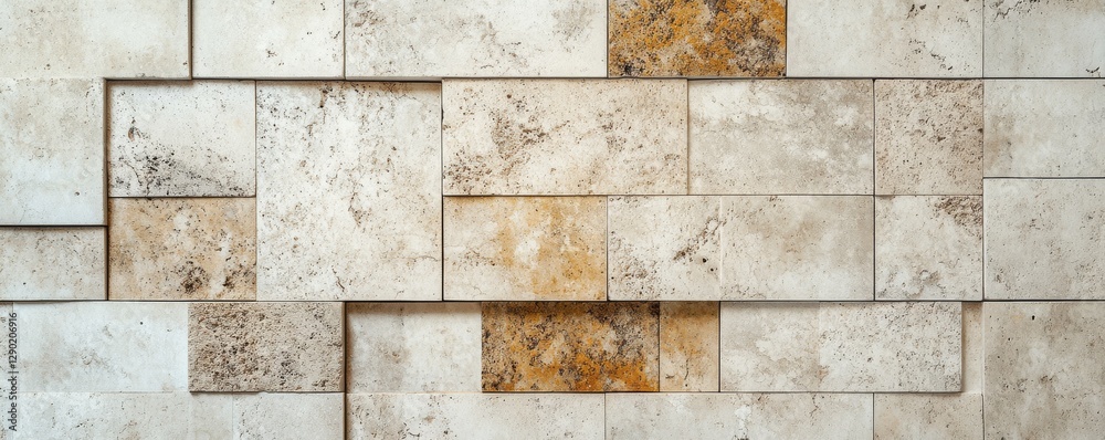 Naklejka premium Light-colored tile arrangement on a floor showcasing a natural stone pattern with varying tones and textures