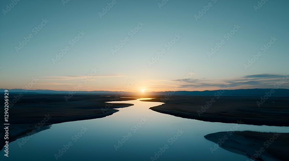 Fototapeta premium Serene Sunset over a Calm River Landscape