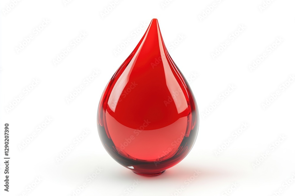 The Red Glass Drop Shows Beautiful Reflections On White Surface The Red Glass Drop Shows Beautiful Reflections On White Surface