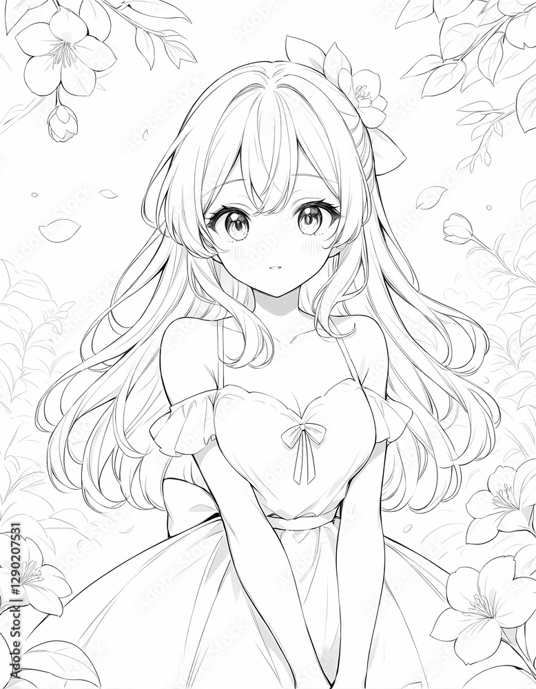 Anime-style sketch of a beautiful angel. For coloring Anime-style sketch of a beautiful angel. For coloring