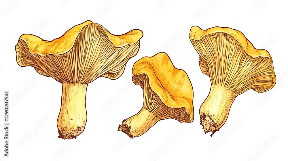 Fototapeta premium Hand Drawn Yellow Chanterelle Mushrooms