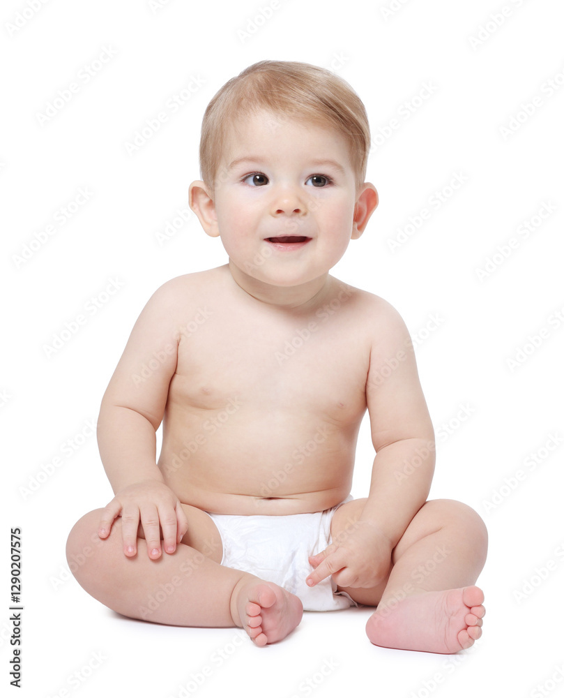 Cute little baby sitting on white background Cute little baby sitting on white background