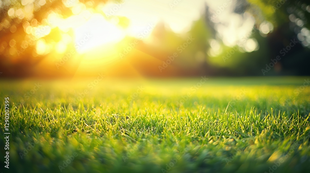 Vibrant Green Grass Field at Sunset Vibrant Green Grass Field at Sunset