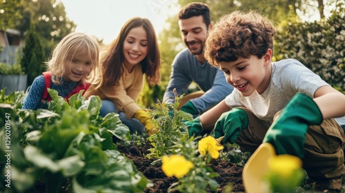 Family gardening fun: gloves on, hands dirty, hearts full of happiness