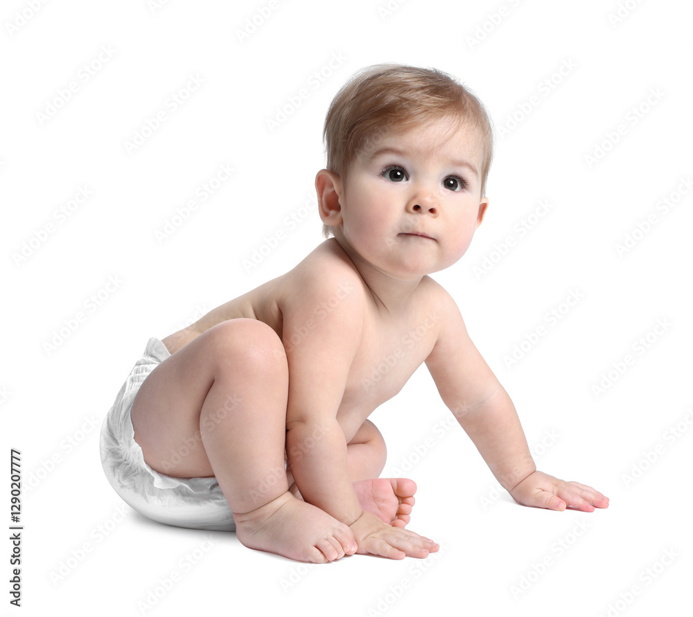 Cute little baby sitting on white background Cute little baby sitting on white background