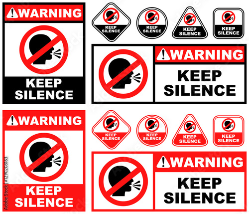 Set Prohibition warning keep silence public sign design vector illustration