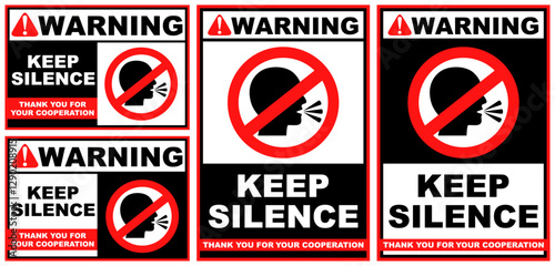 Set Prohibition warning keep silence public sign design vector illustration
