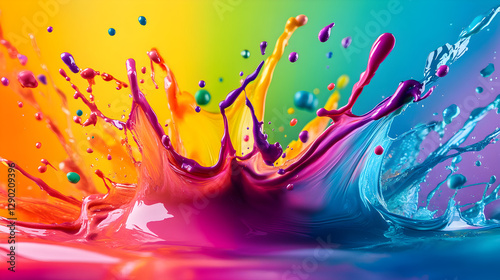 colorful rainbow splash background with dynamic paint splatters and fluid motion 