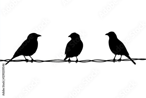 Wallpaper Mural Three Black Birds Silhouetted On A Thin Wire Perch Torontodigital.ca