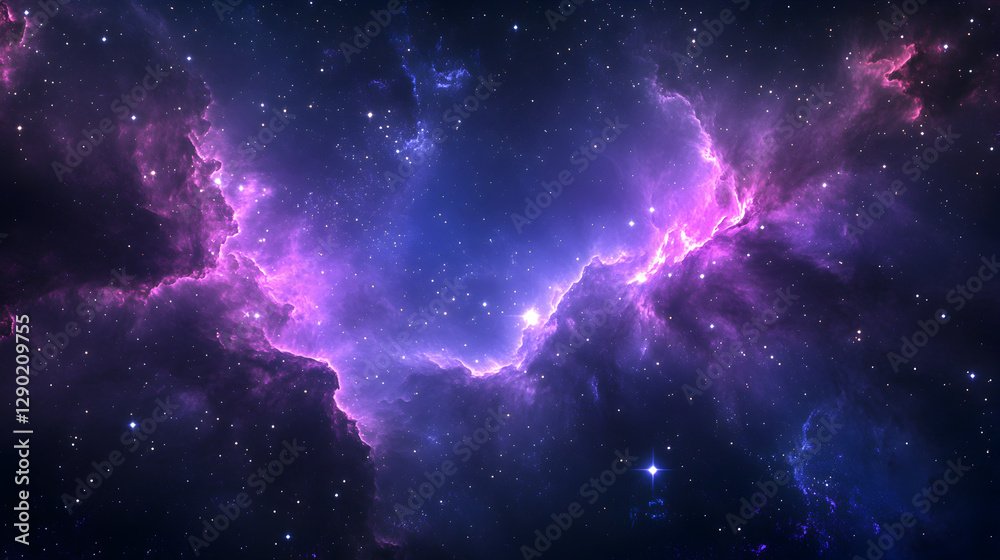 Naklejka premium galaxy background with a deep navy and purple nebula scattered with tiny glowing stars 