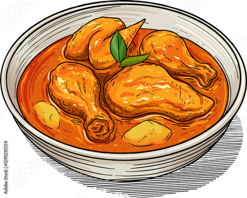 Illustration of a Traditional Malaysian Dish Ayam Masak Kari in Vector Art with Rich and Spicy Curry Gravy