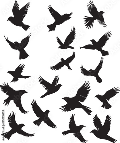 Set of birds flying vector silhouette
