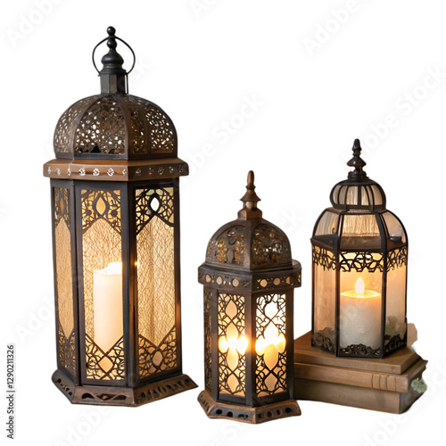 Ramdan kareem latern set on white background