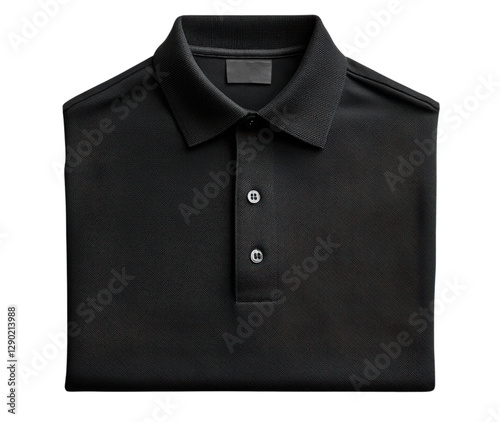 Black polo shirt folded neatly, showcasing classic design and buttons. Ideal for casual or semi formal occasions photo