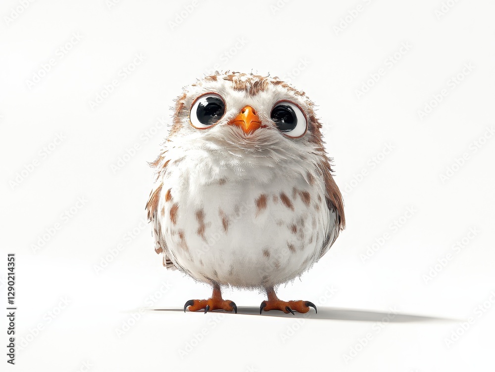 Obraz premium Adorable Fluffy Baby Owl 3D Render