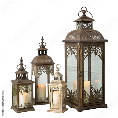 Ramdan kareem latern set on white background