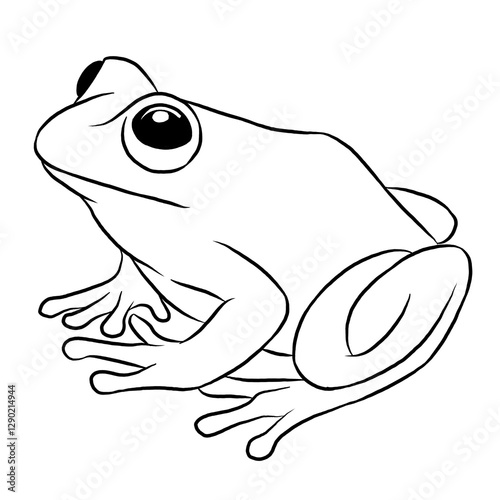 Frog cartoon, vector illustration, frog icon isolated on white background. Line art.