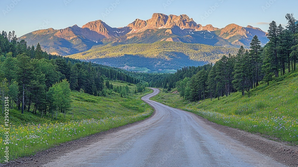 Fototapeta premium Mountain Road Sunrise Meadow