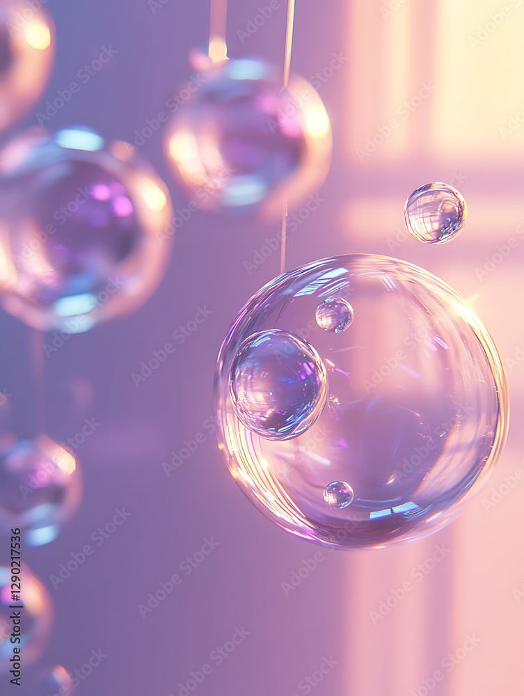 Naklejka premium Floating, iridescent spheres in soft light