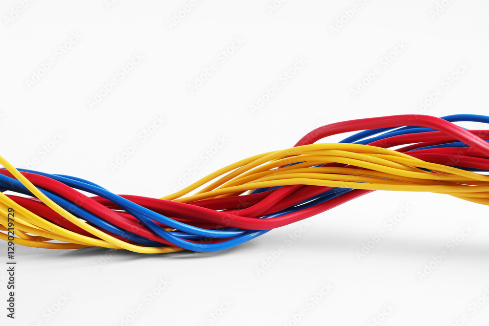 Many colorful electrical wires isolated on white Many colorful electrical wires isolated on white