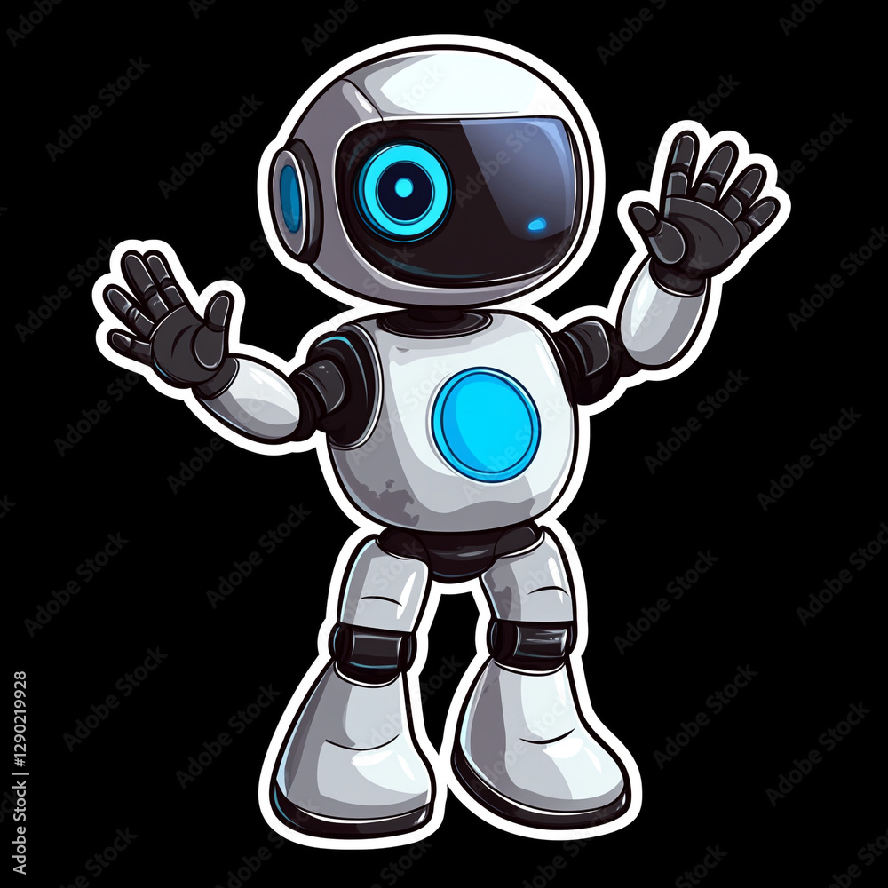 Cheerful Cartoon Robot Waving in Flat Design Style Perfect for Fun Illustrations Children's Books and Engaging Digital Content Featuring Friendly and Playful Characters Cheerful Cartoon Robot Waving in Flat Design Style Perfect for Fun Illustrations Children's Books and Engaging Digital Content Featuring Friendly and Playful Characters